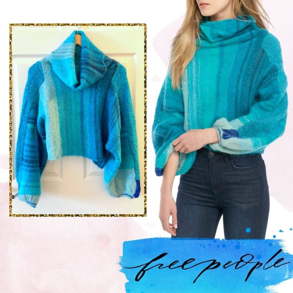 EUC, Like New.Free People Cloud Kicker Cropped Sweater in Turquoise, XS/S